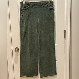 ModCloth side zip corduroys. Wide whale, lovely green color, size 12.